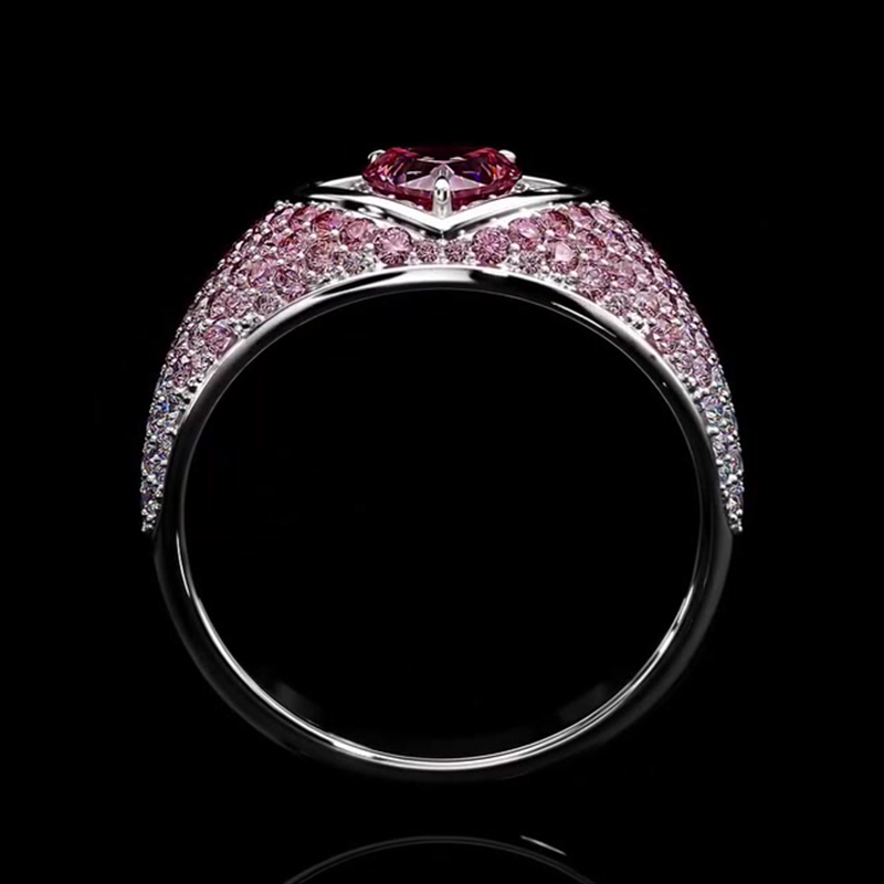Heart Cut Pink Sapphire Gradient Micro-Pave Wedding Band