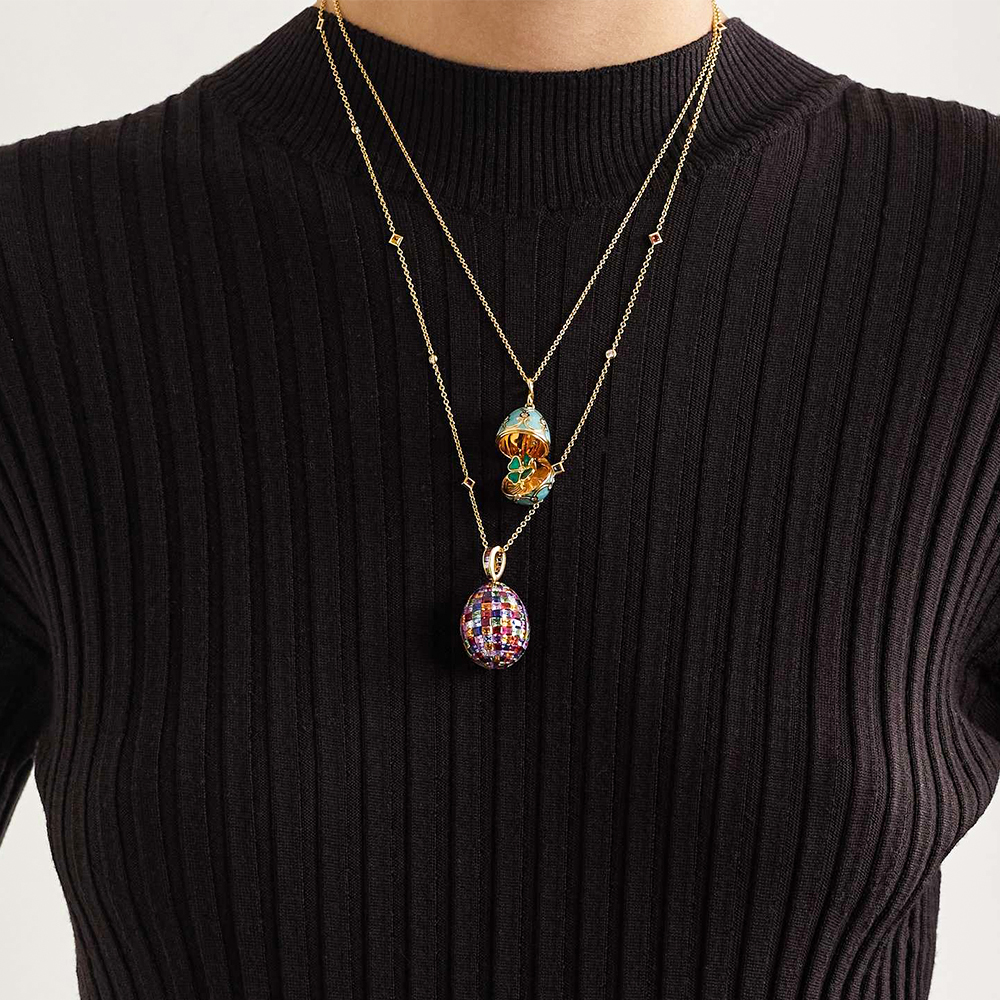 Invisible Setting Princess Cut Rainbow Egg Pendant Necklace