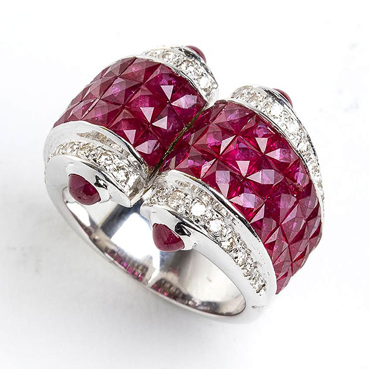 10.35ct Open Design Princess Cut Ruby Sapphire Wedding Band