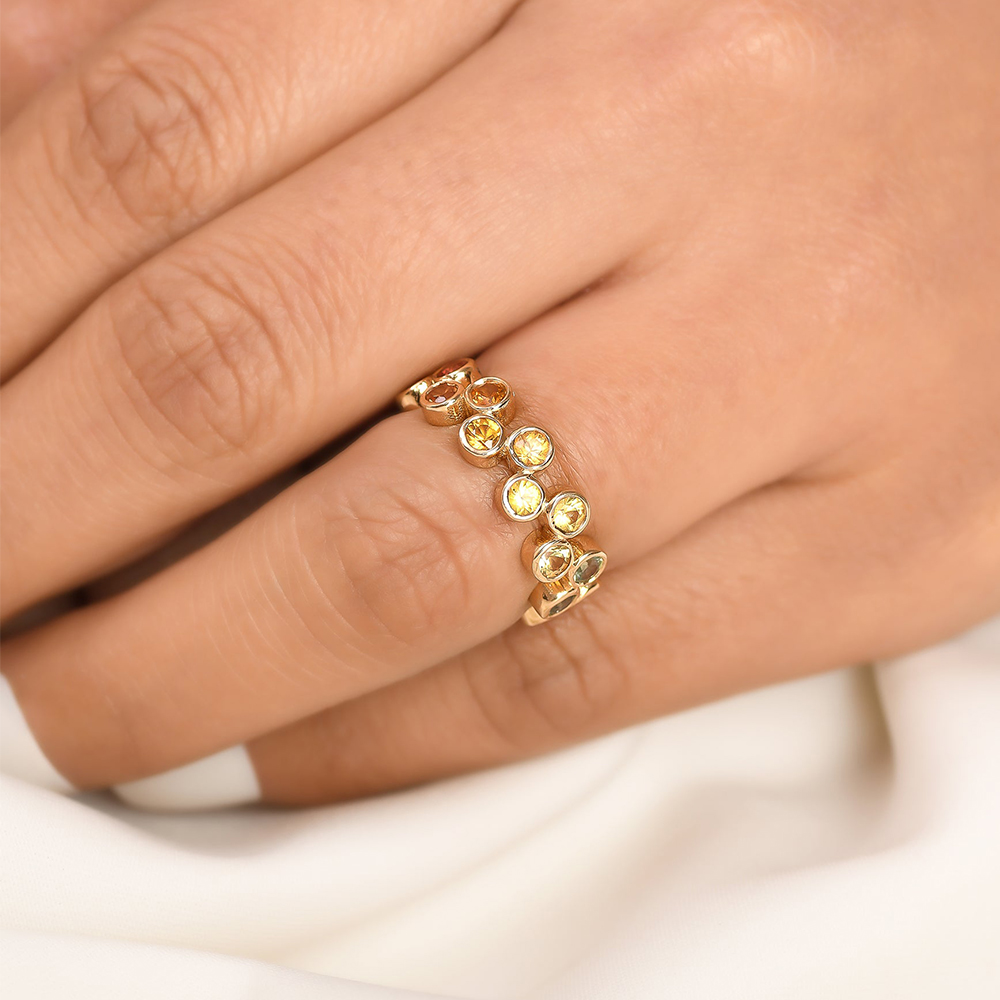 Zigzag Design 1.8ct Round Cut Rainbow Sapphire Eternity Ring