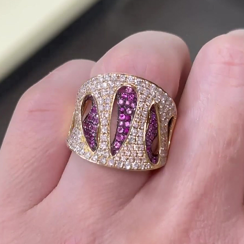 Double Layer Pear Hollow 1.8ct Ruby&White Sapphire Cocktail Ring