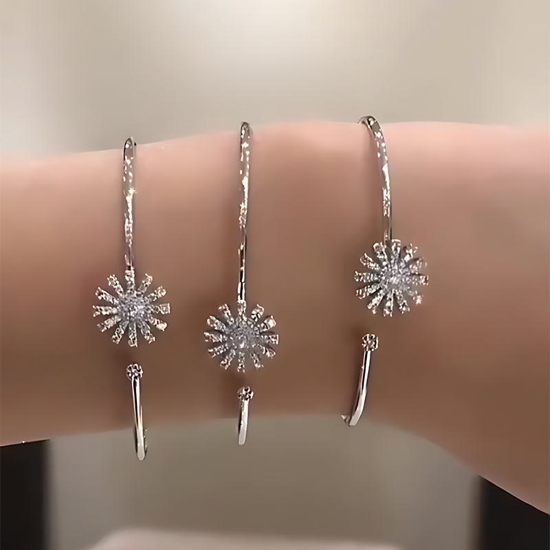 Pavé White Sapphire Starburst Open Cuff Bangle Bracelet (Sold Individually)