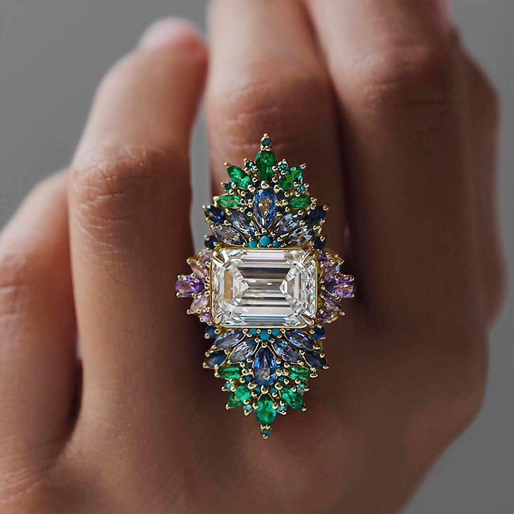 Magnificent 10ct Emerald Cut White Sapphire Cocktail Ring