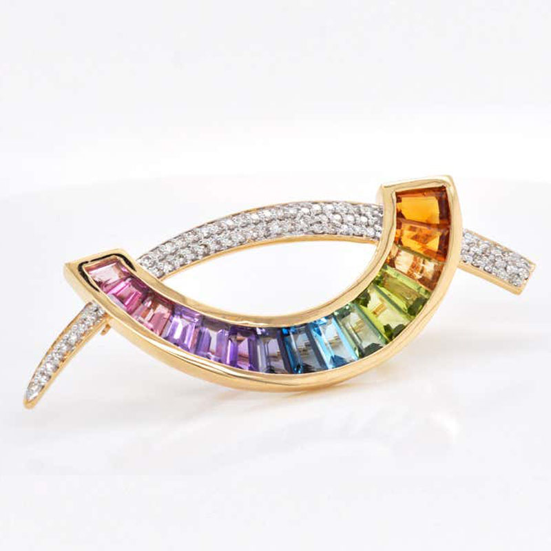 Dual-purpose Rainbow&White Sapphire Pendant Necklace/Brooch