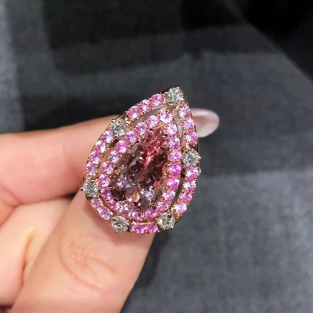 5ct Halo Pear Cut Pink Sapphire Engagement Ring