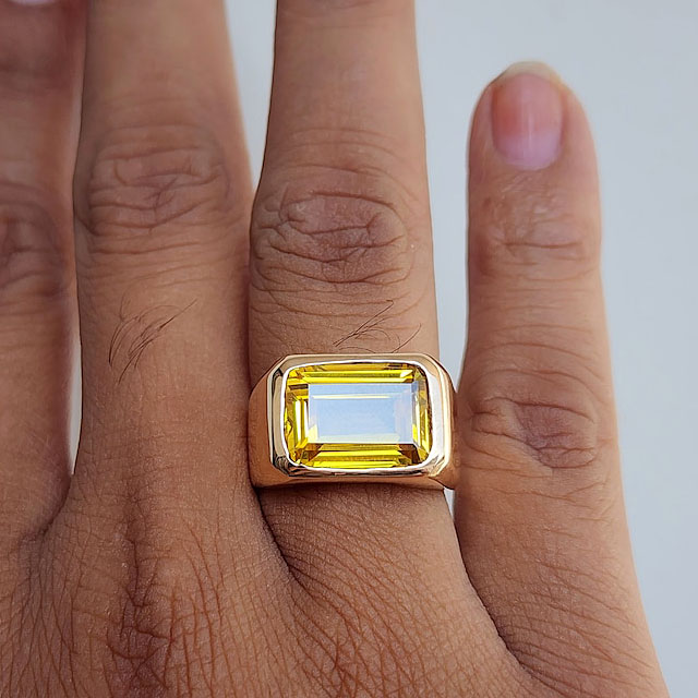 7ct Emerald Cut Yellow Sapphire Men's Engagement Ring