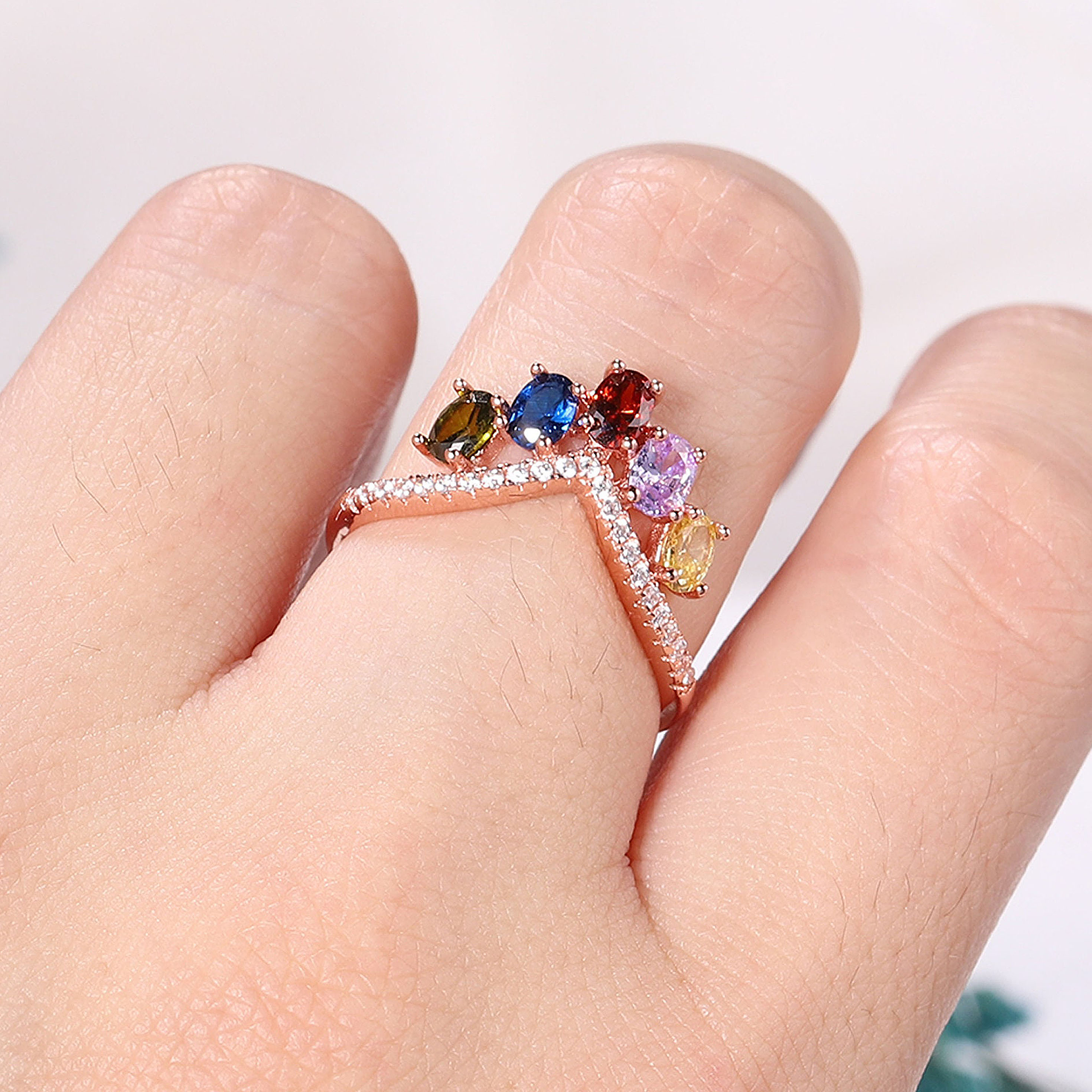 2.85ct Five Stone Oval Cut Rainbow Sapphire Wedding Band