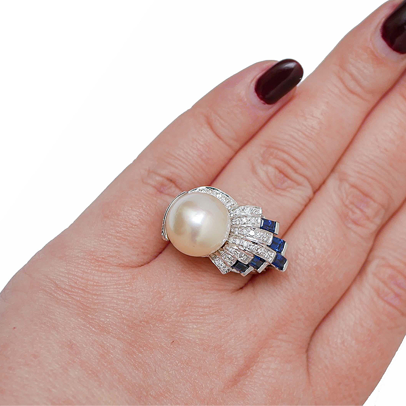 Antique Pearl&Diamond&Sapphire Cocktail Ring