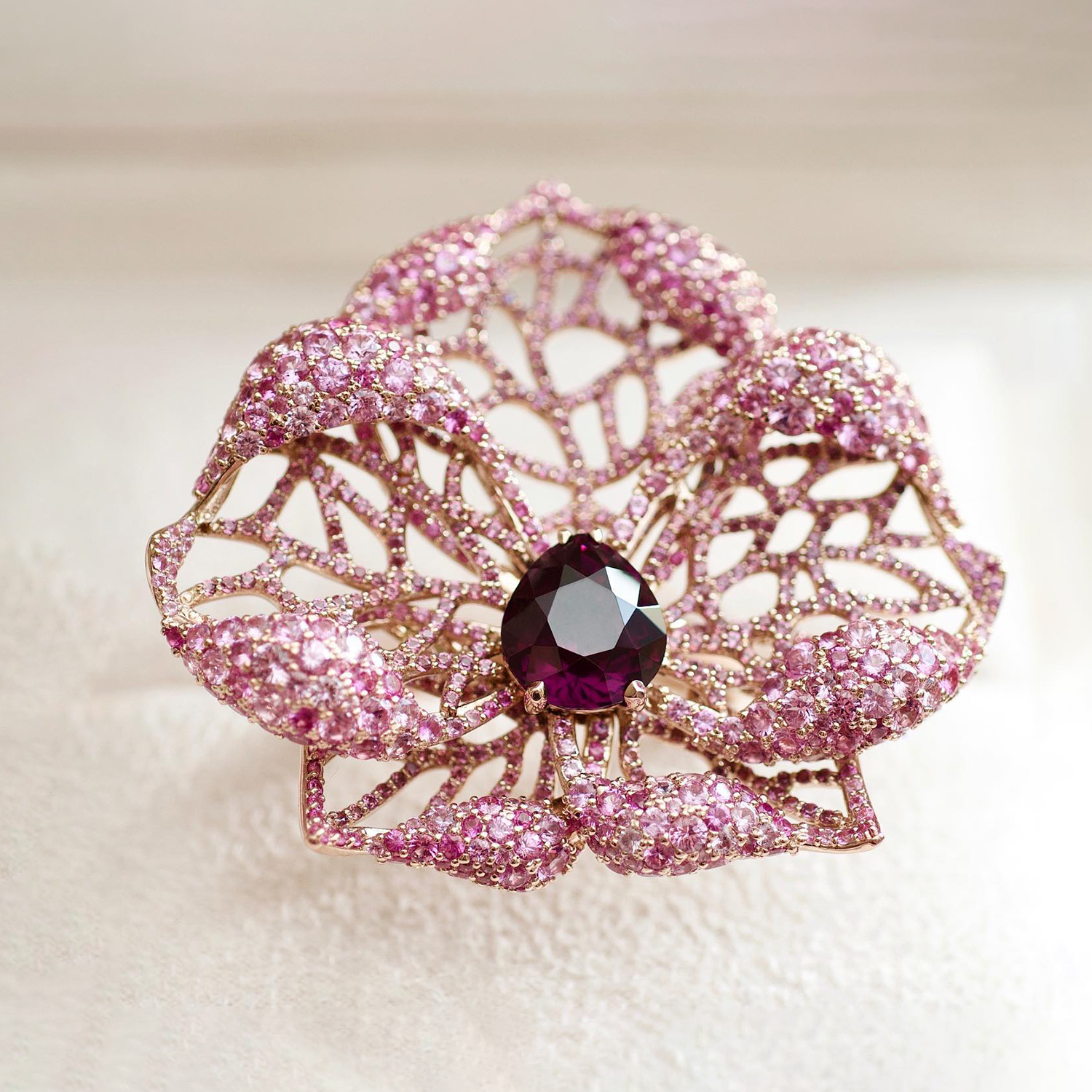Pavé Amethyst & Pink Sapphire Orchid Cocktail Ring