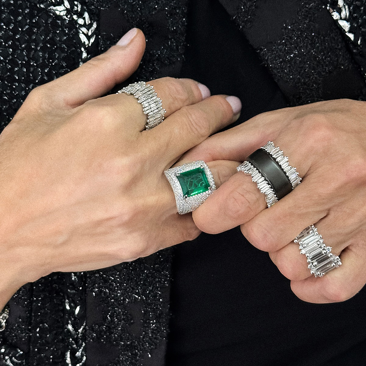 Emerald Cut Full White Sapphire Wedding Band