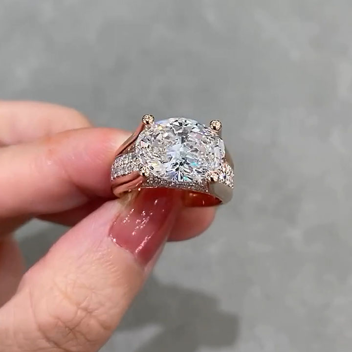 3.5ct East-west Design Oval Cut White Sapphire Engagement Ring