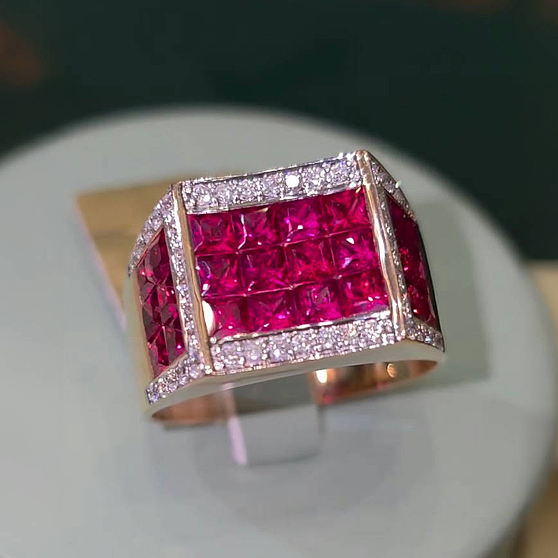 Invisible Setting 4.9ct Princess Cut Ruby Sapphire Men's Band