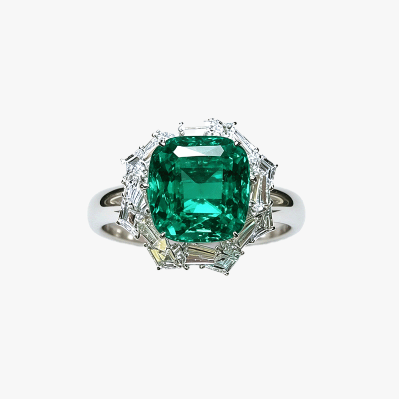 7.25ct  Cushion Cut Emerald Sapphire Halo Cocktail Ring