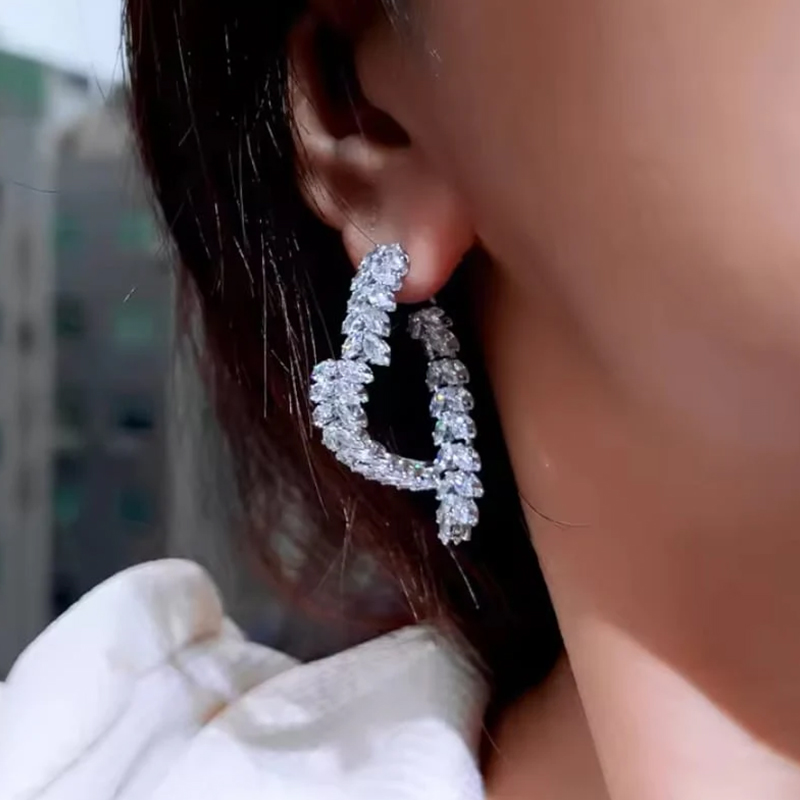 Heart Shape Marquise Cut White Sapphire Dangle Earrings