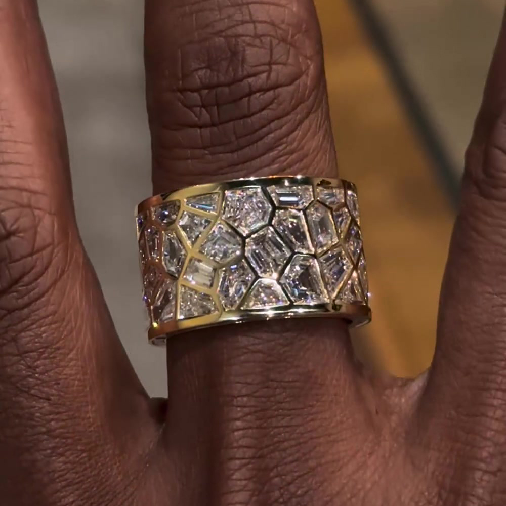 4.8ct Multi Cut Irregular White Sapphire Band for Men