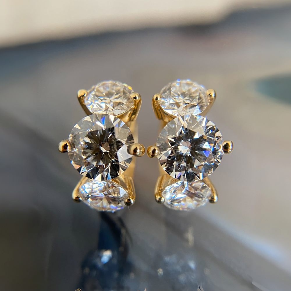 Round Cut White Sapphire Three Stone Hoop Earrings