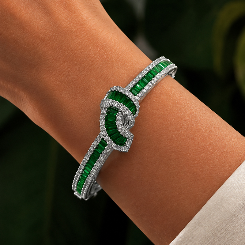 Fashion Baguette Cut Green Sapphire Tight Knot Bracelet