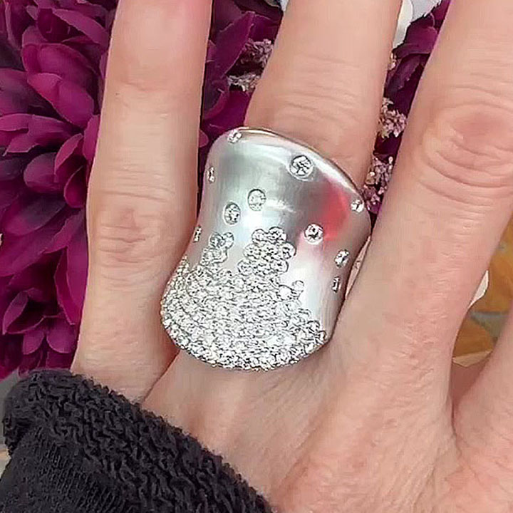 0.85ct Long Concave Round Cut White Sapphire Wedding Band