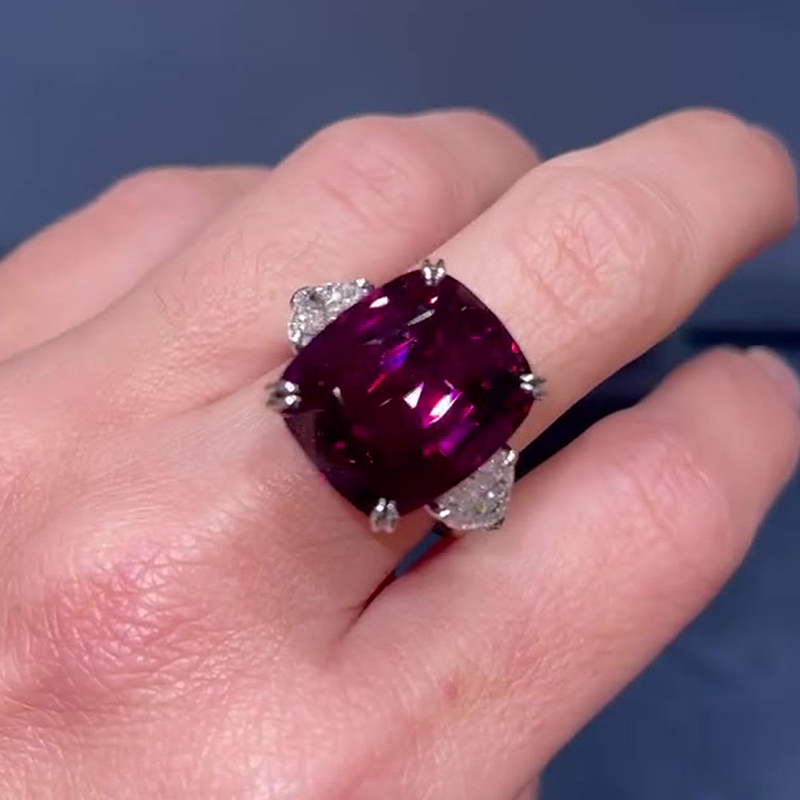 4ct Cushion Cut Ruby Sapphire Three Stone Ring