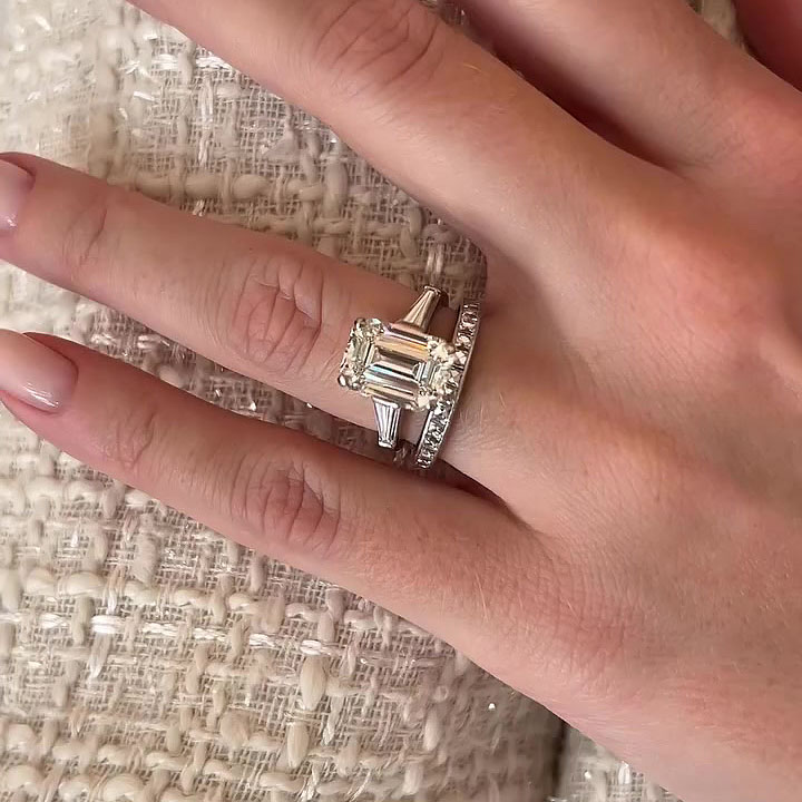 4ct Emerald Cut White Sapphire Engagement Ring