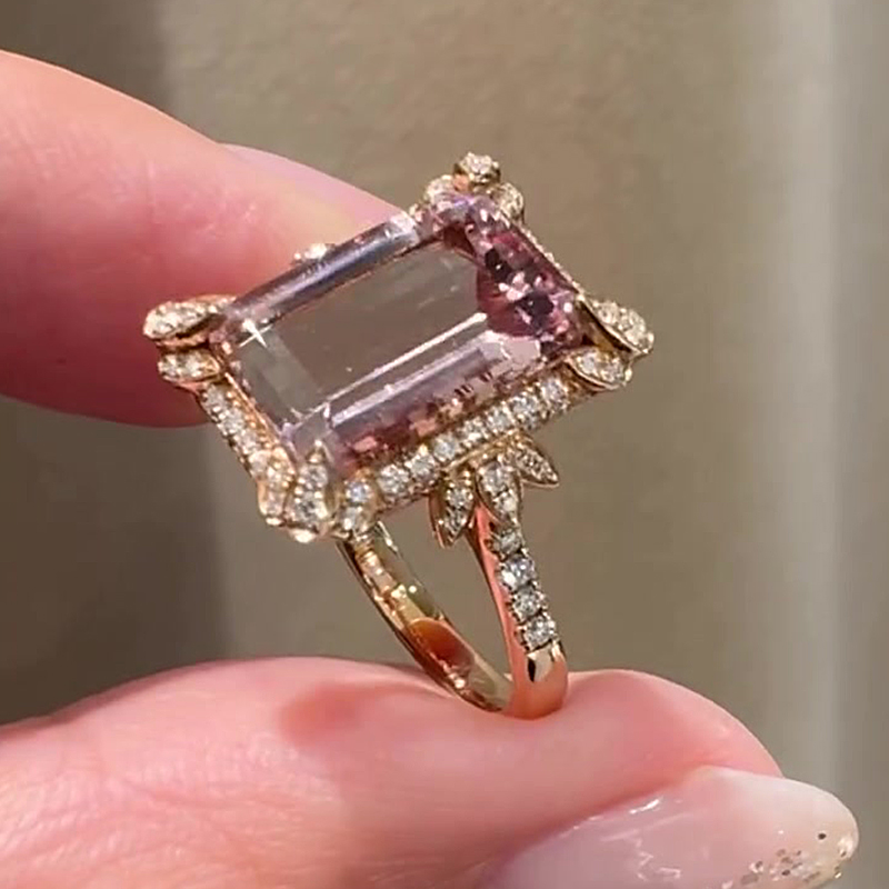 Halo 7ct Emerald Cut Pink Sapphire Engagement Ring