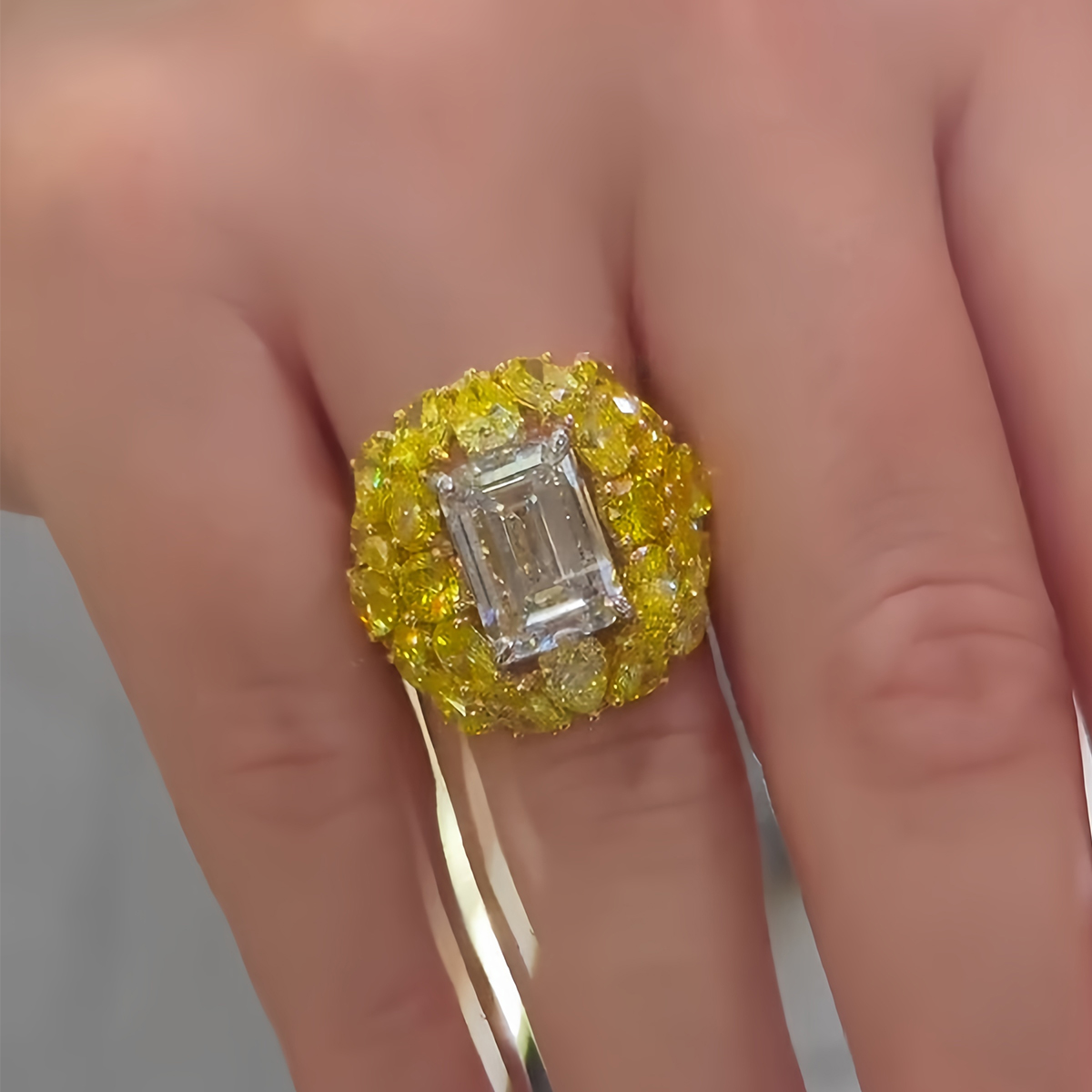 3ct Emerald Cut White Sapphire & Round Cut Yellow Sapphire Ring