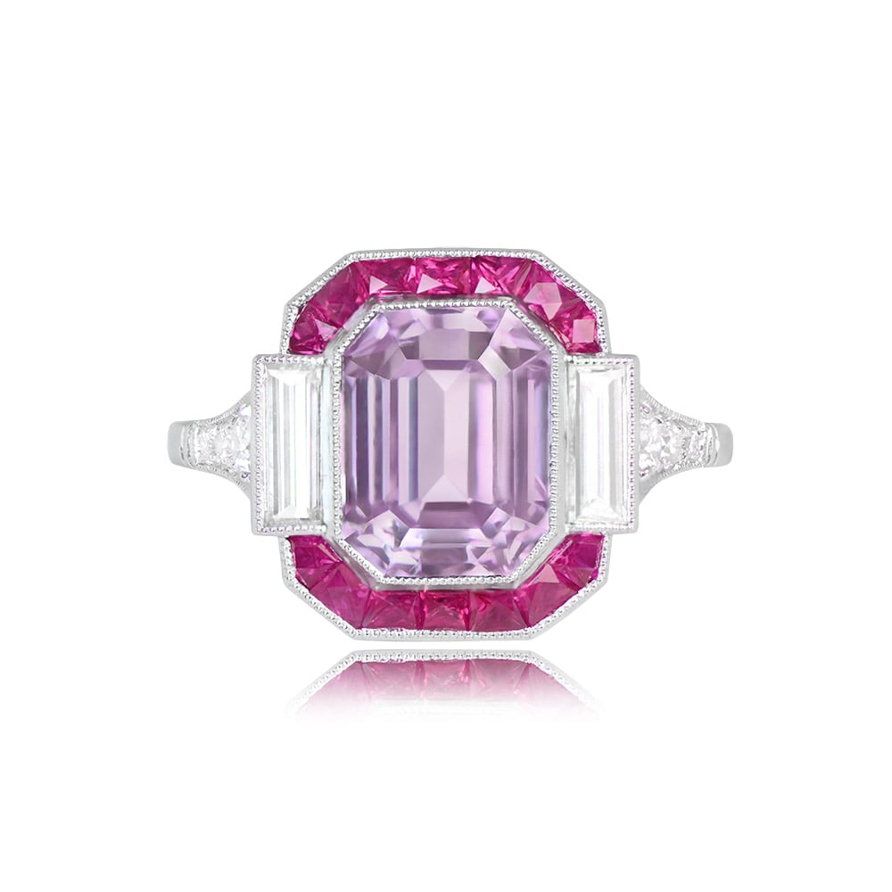 4.18ct Halo Emerald Cut Pink Sapphire Engagement Ring
