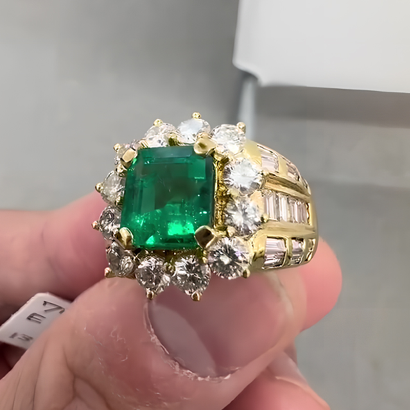 Halo 8ct Emerald Cut Emerald Sapphire Engagement Ring