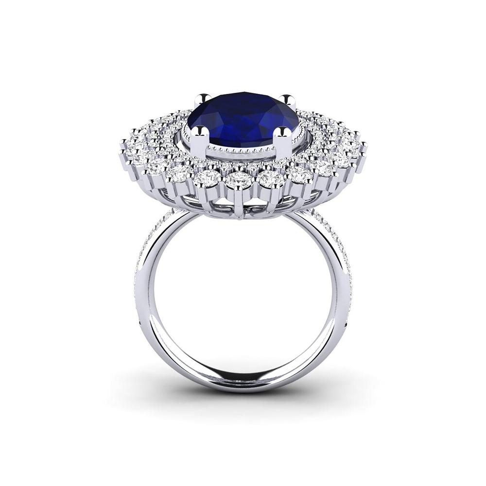 6 Color Options Oval Cut Blue Sapphire Double Halo Ring