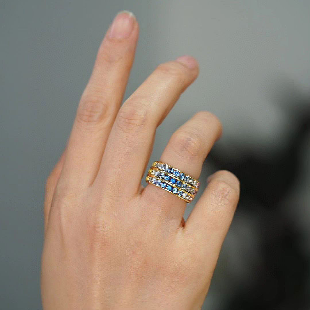 7.85ct Round Cut Rainbow Sapphire Eternity Ring