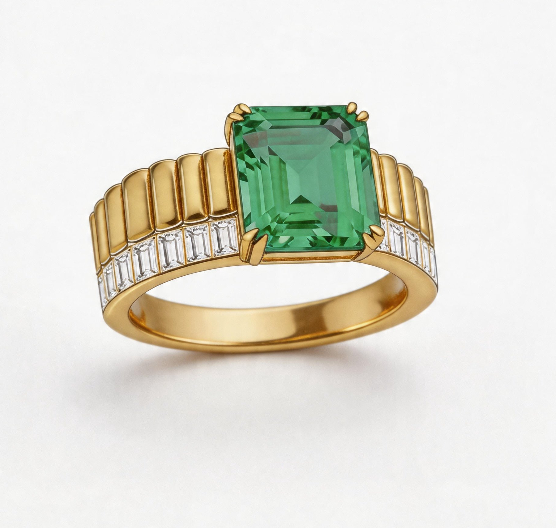 Original Design - 3ct Emerald Cut Emerald and Aquamarine Sapphire Engagement Ring