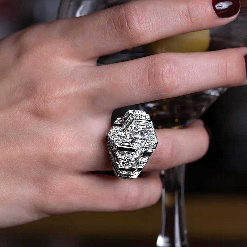 8.75ct Tapered Baguette Cut White Sapphire Cocktail Ring