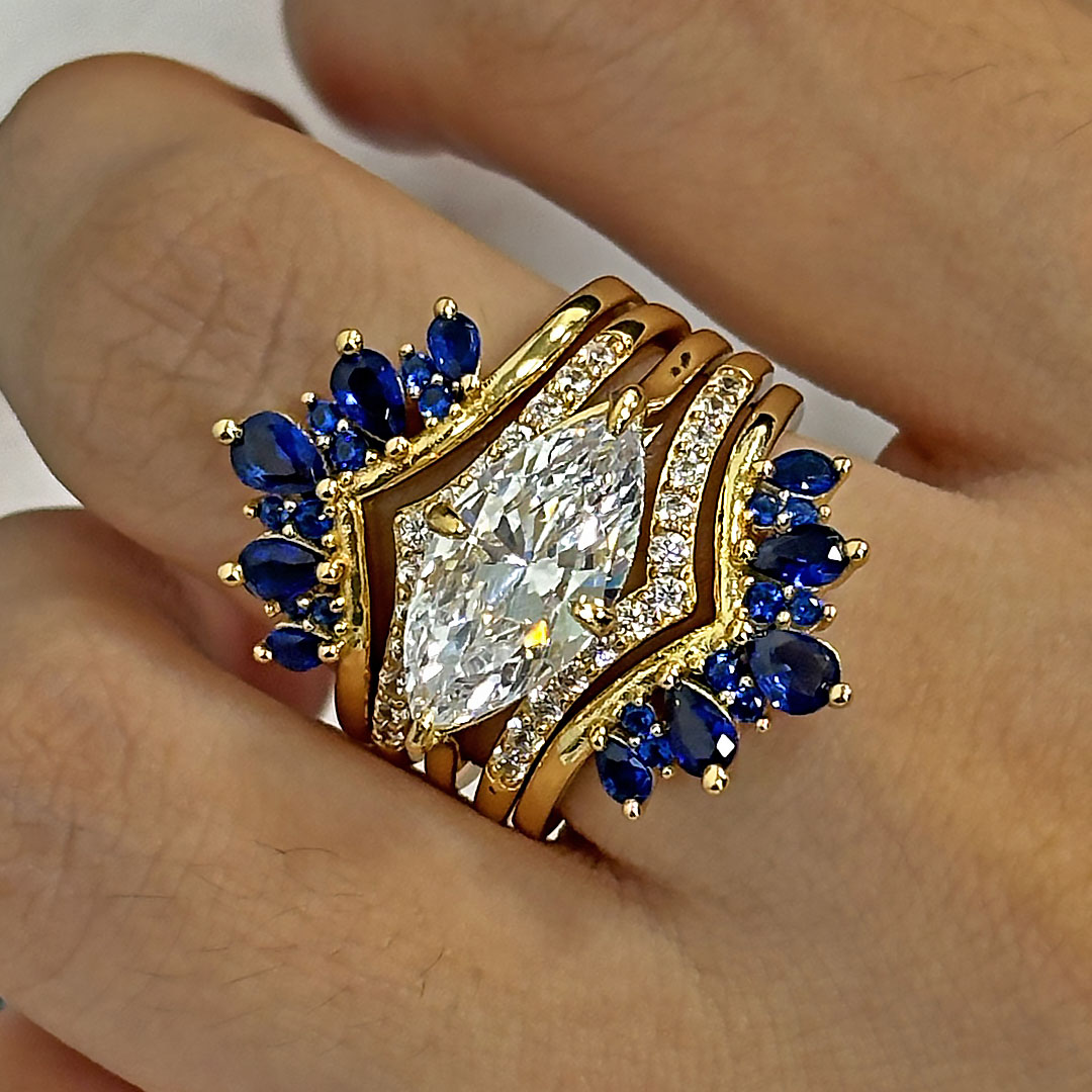 4ct Marquise Cut White Sapphire Wedding Set/5pcs