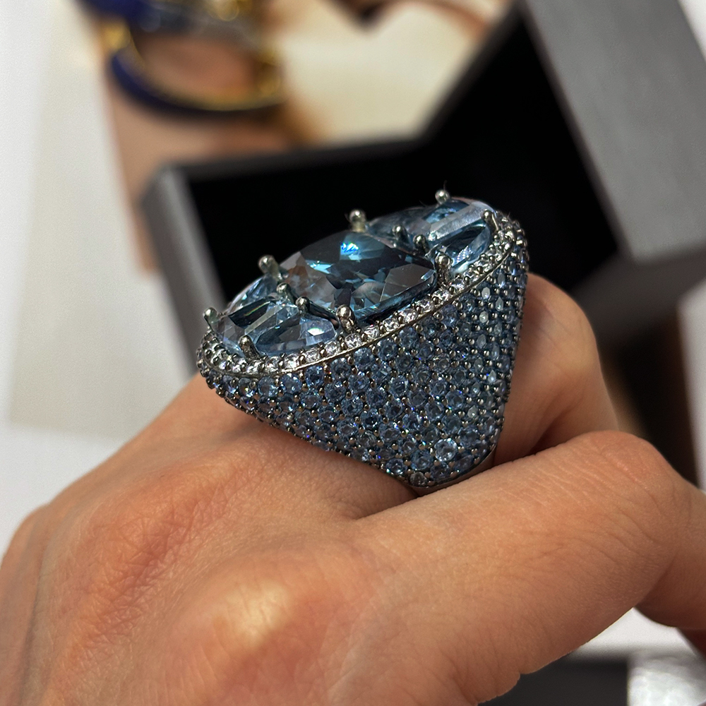 Gradient Sapphire Earrings & Aquamarine Ring Jewelry Set/2pcs