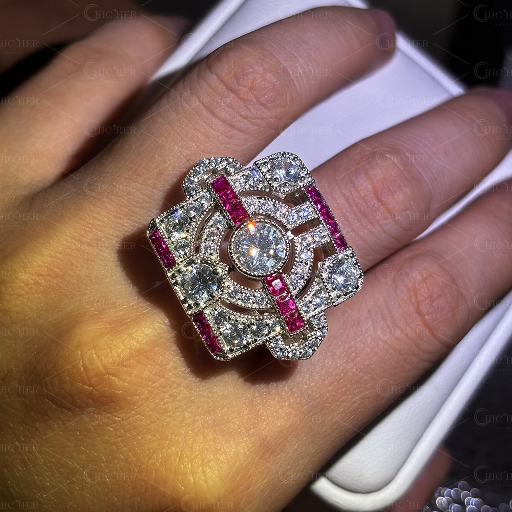 Art Deco 1ct Round Cut White Sapphire Cocktail Ring