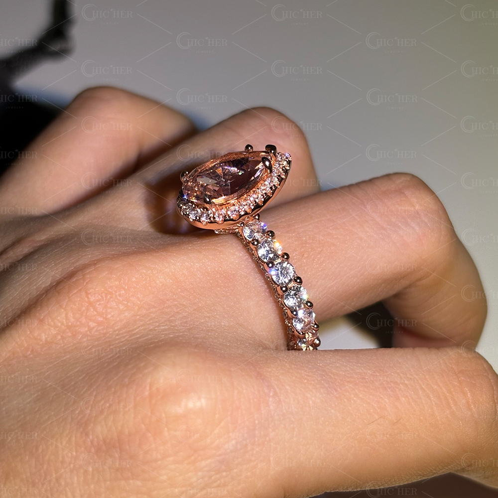 6ct Halo Pear Cut Pink Sapphire Engagement Ring