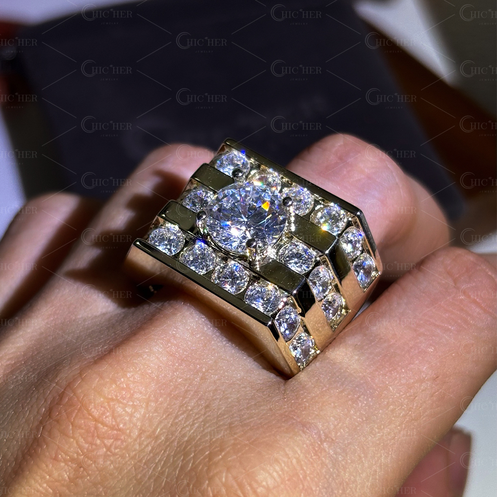 3ct Round Cut Men's Wide Band in Gold