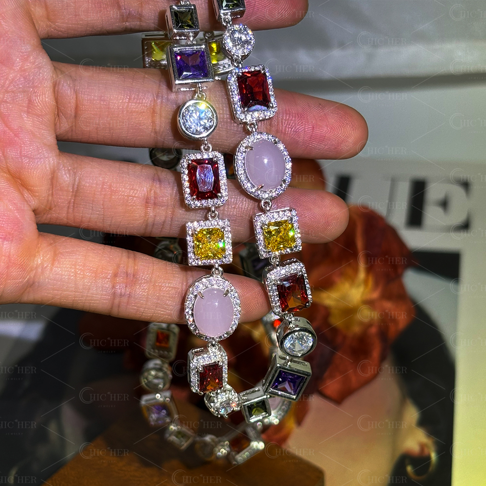 Mulit-Cut Opal&Rainbow Sapphire Men Necklace