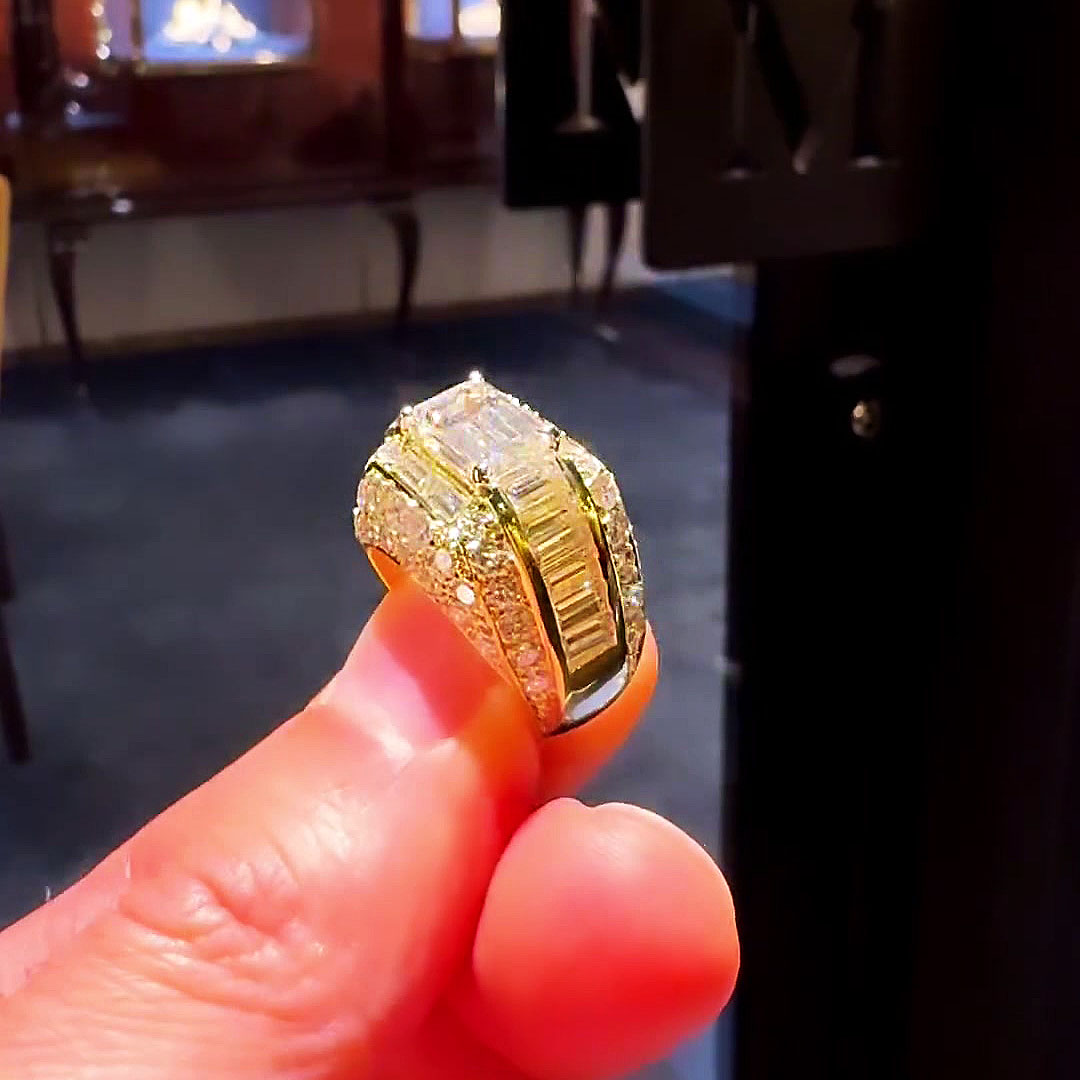 4ct Emerald Cut Yellow Sapphire Hip Hop Ring