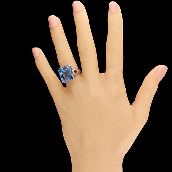 7.15ct Three-stone Emerald Cut Aquamarine Ring