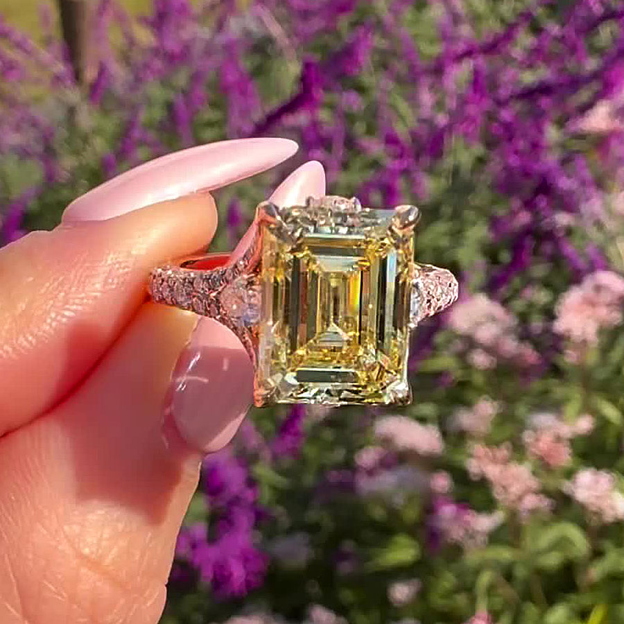 4ct Emerald Cut Yellow Sapphire Engagement Ring