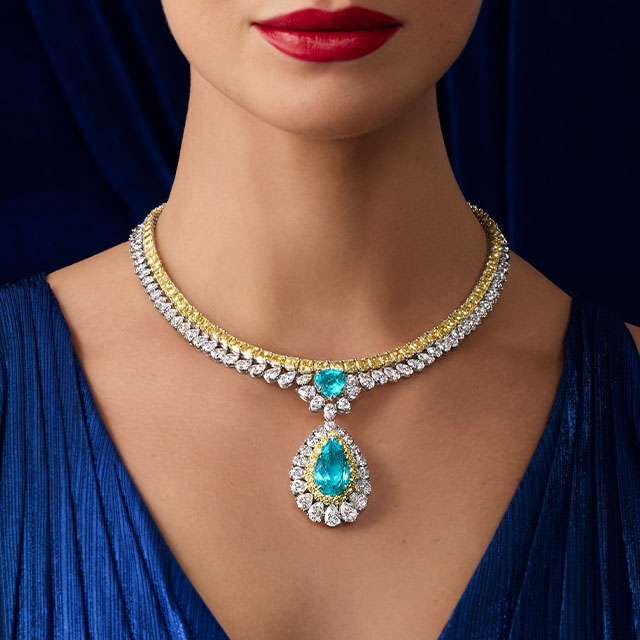 Two-tone Pear Cut Lab-created Sapphire Pendant Necklace