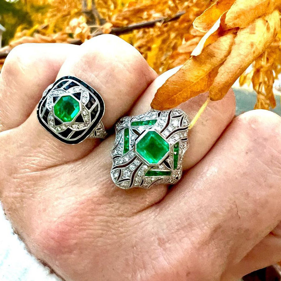 3ct Art Deco Asscher Cut Emerald Sapphire Engagement Ring