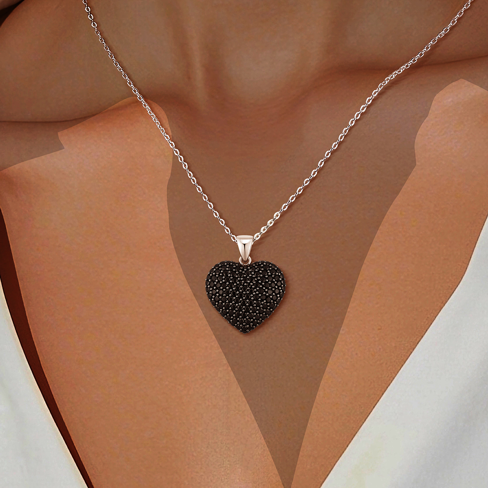 Micro-pave Setting Black Sapphire Heart Adjustable Pendant Necklace