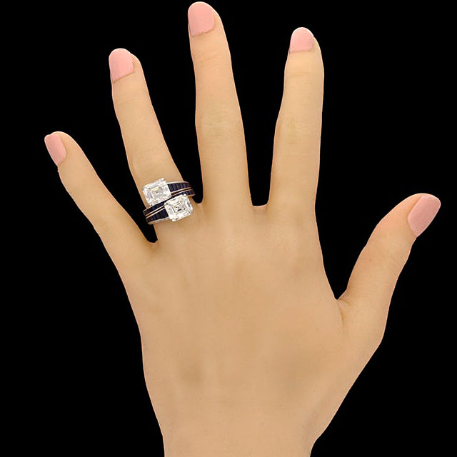 Unqiue 10ct Asscher Cut  Double Stone Engagement Ring