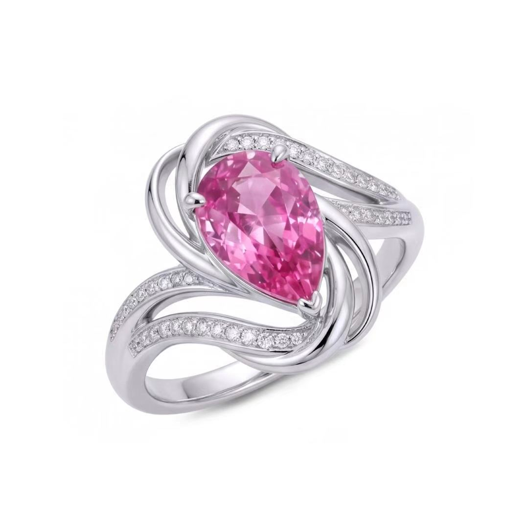 Original Design - Pear Cut Pink Sapphire Engagement Ring