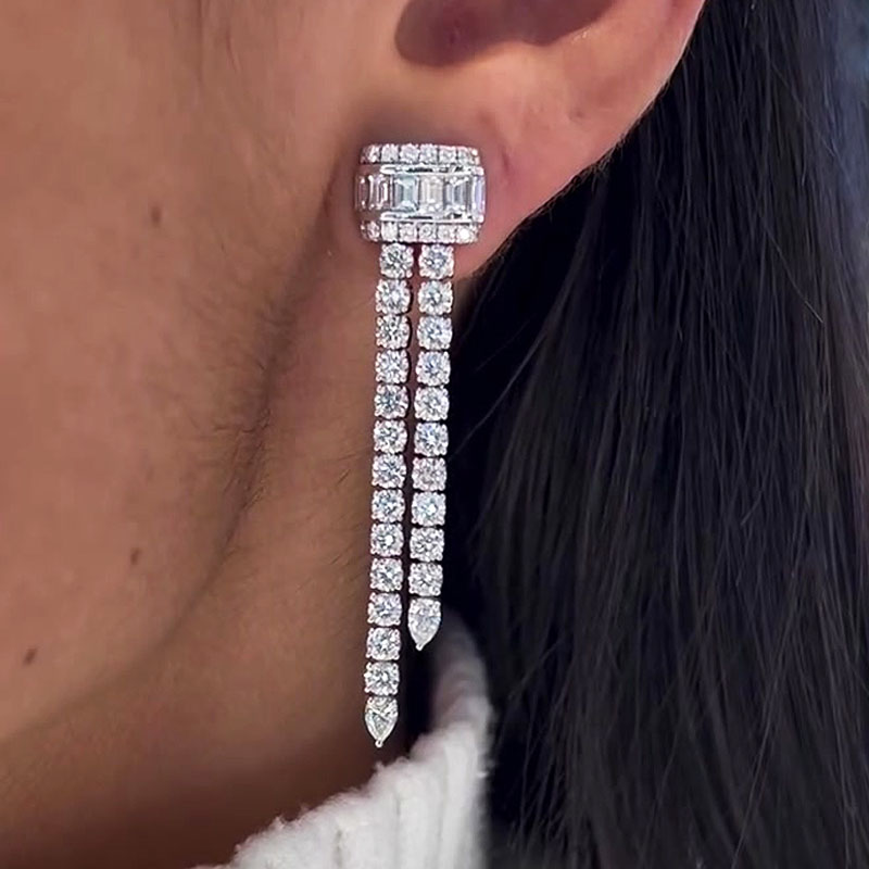 Multi-cut Two Lines Diamond Dangle Earrings