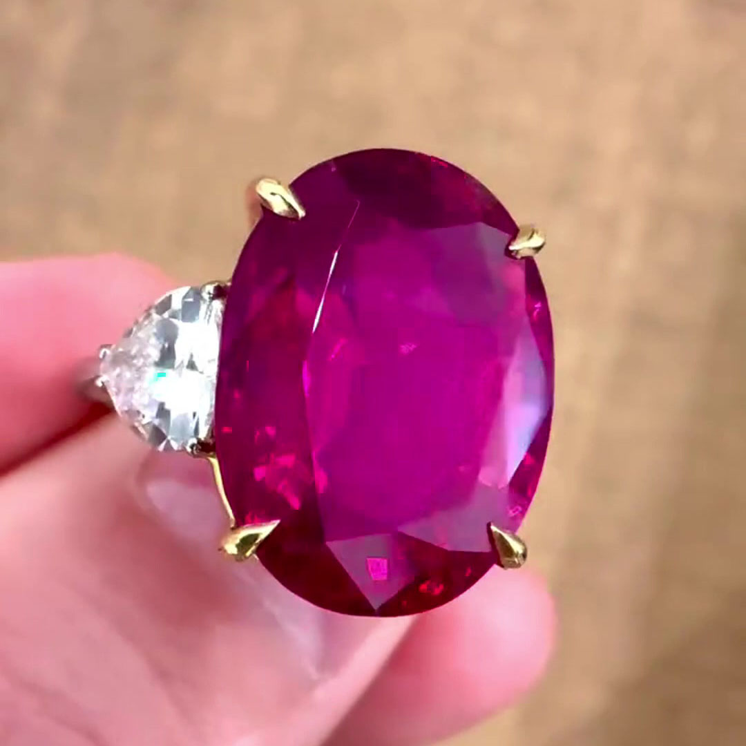 6ct Three-stone Oval Cut Ruby Sapphire Engagement Ring