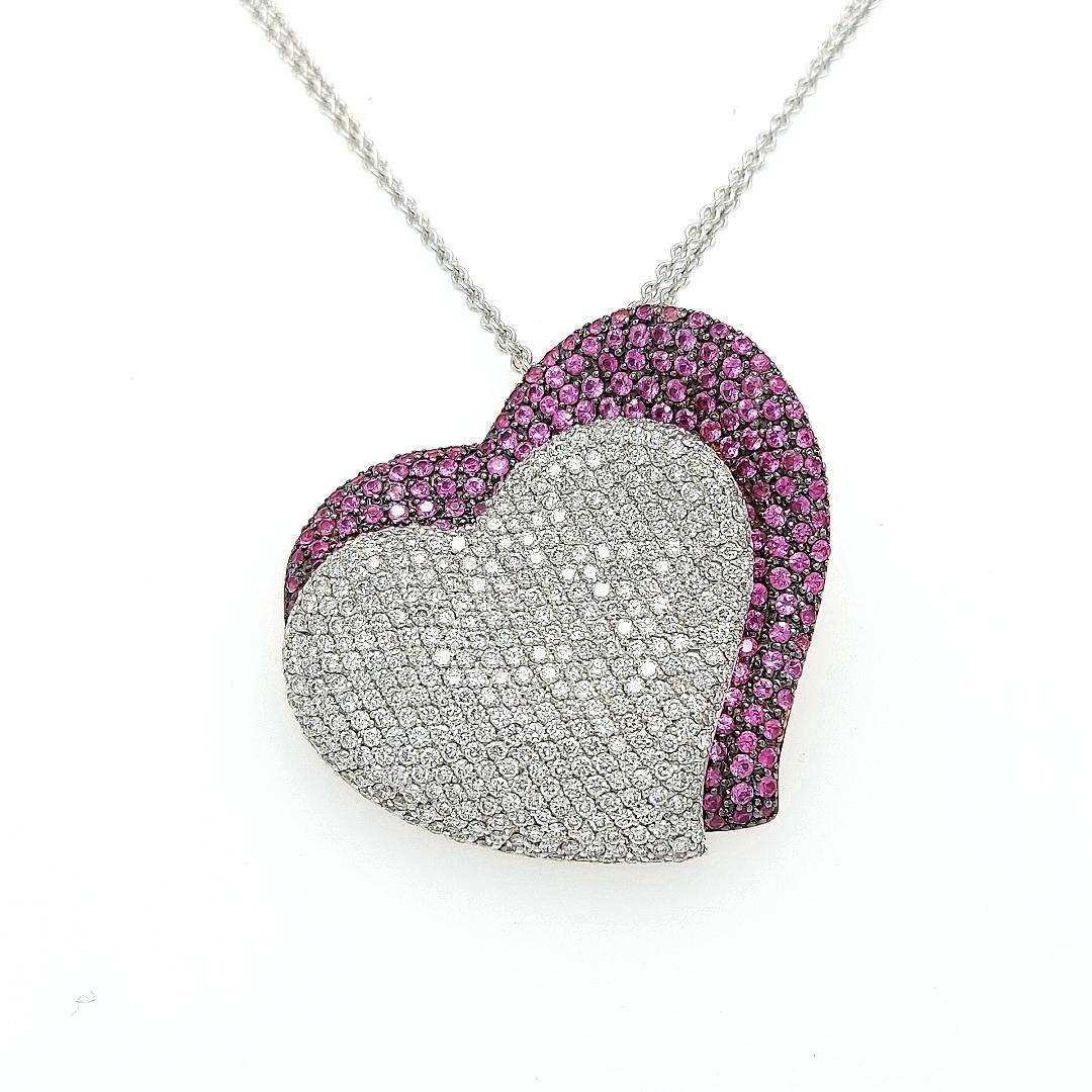 Fashion Heart Pink&Diamond Pendant Necklace