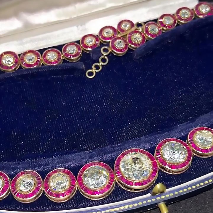 Art Deco Round Cut Ruby Sapphire Necklace